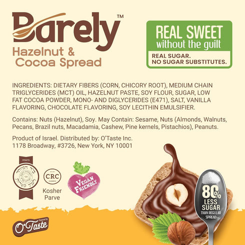 3.2 (2-Pack) Hazelnut & Cocoa Spread by Barely, Low Sugar & No Artificial Sweeteners, Vegan, Keto Friendly, Delicious