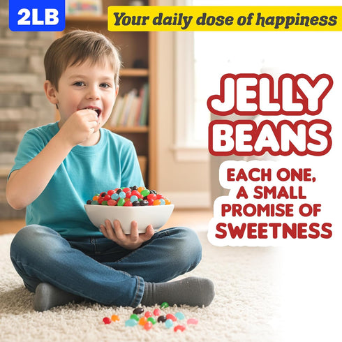 2 lb Jelly Beans Bulk Bag | Assorted Flavors: Strawberry Orange, Blue Raspberry, Watermelon, Grape, & Apple | Perfect