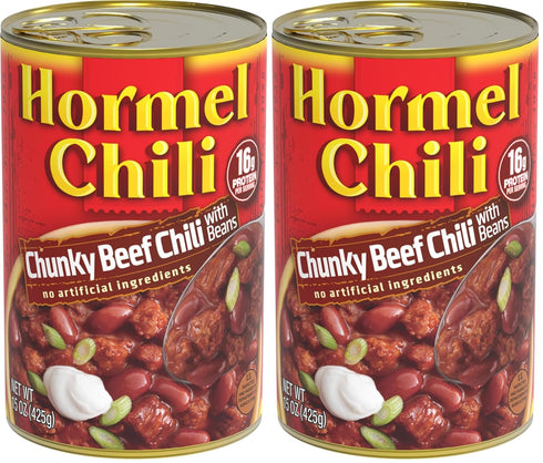 HORMEL Chili Chunky Beef Chili with Beans, No Artificial Ingredients, 15 Oz,