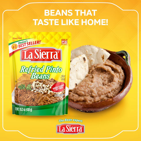 15.2 oz (Pack 8) La Sierra Refried Pinto Beans, Ready-to-Eat Vegetarian Refried Beans, Pouch