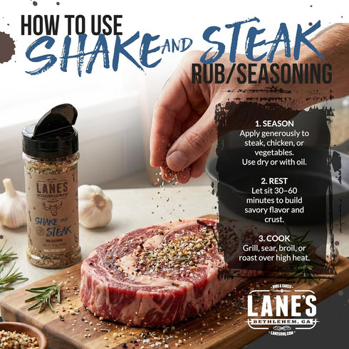 8 oz, Lane's BBQ Shake and Steak Rub, All Natural Steak Seasoning for Grilling, Meat Seasoning for Ribeye, Chicken