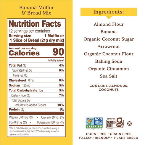 Simple Mills Almond Flour Baking Mix, Banana Muffin & Bread Mix, Gluten Free, 9 Ounce