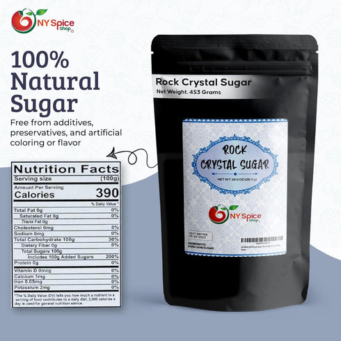 1 NY SPICE SHOP Rock Sugar Pound Bag Whole Rocks Candy Sugar Crystals Rock Candy Rock Sugar for Tea, Cakes