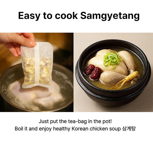 Samgyetang Herb Kit Tea-Bag Type - Easy Korean Chiken Stew Ingredients -Easy to make - Authentic Flavor with Ginseng