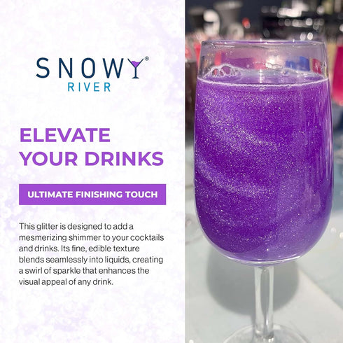 Snowy River Purple Cocktail Glitter - All Natural Edible Beverage Glitter for Cocktails, Wine, Champagne & Soda -