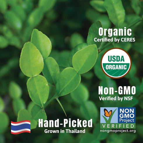 100% 0.53 oz INCAS USDA Organic Makrut Lime Leaves Direct From Thailand Original Authentic Thai Flavor & Citrus Aroma