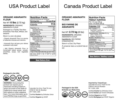 6 Food to Live Organic Amaranth Flour, Pounds - Non-GMO, Fine Meal, Whole Grain Flour, Stone-Ground, Kosher, Vegan