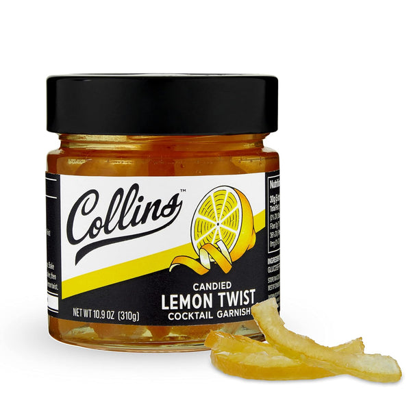 Collins Candied Lemon Twist Cocktail Garnish, Sweet Lemon Peel in Syrup for