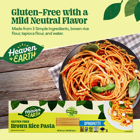 12oz (3 Pack) Heaven & Earth Brown Rice Pasta, Gluten Free Spaghetti, | Whole Grain Gluten Free Pasta