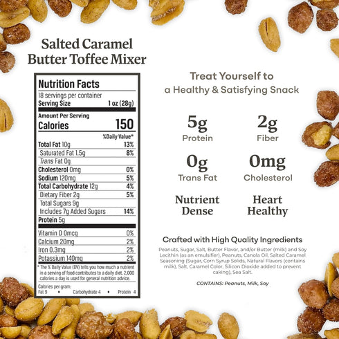 18 oz (1 Pack) Belmont Peanuts Gourmet Salted Caramel Butter Toffee Mixer with Sea Salt and Butter Toffee Flavored