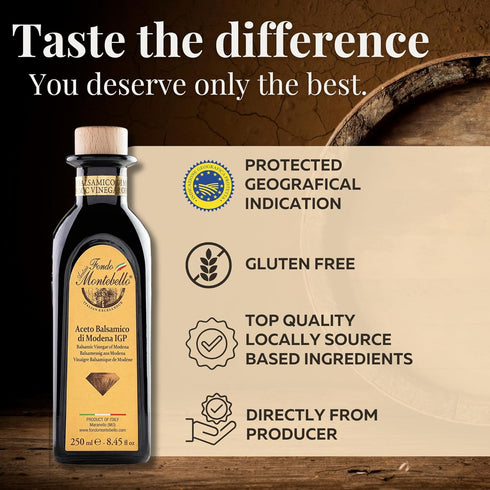 8.45 fl.oz. (250ml), Balsamic Vinegar of Modena FONDO MONTEBELLO IGP-Certified, Dense and Delicious Balsamic Vinegar