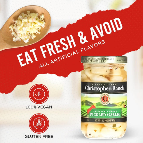 100% 8 oz (Pack 1) Christopher Ranch Pickled Garlic Cloves in a Jar | California-Grown Fresh Garlic | Peeled