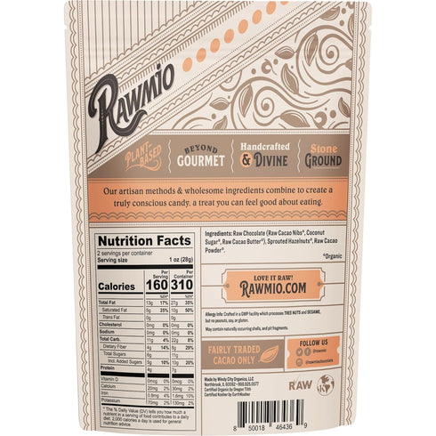 70% 1 Pack, 2 oz. Rawmio Chocolate Covered Sprouted Hazelnuts - Organic, Raw, Vegan, Dark Chocolate