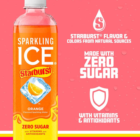 17 oz (Pack 12). Sparkling Ice STARBURST Orange, Zero Sugar Flavored Sparkling Water, with Vitamins and Antioxidants