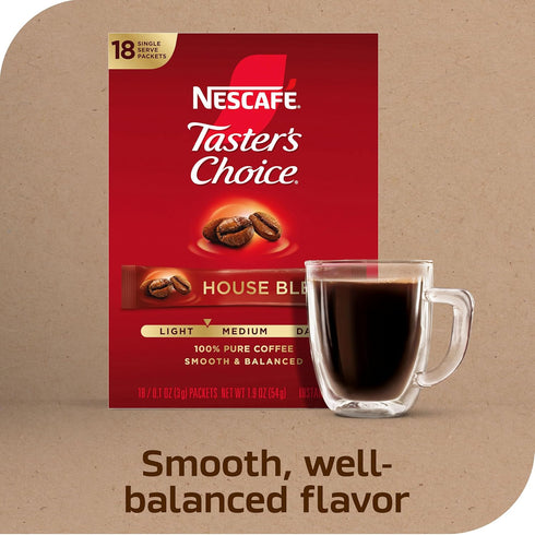 Packets, 8 (144 Packets) NESCAF Taster's Choice, Instant Coffee Light Medium Roast Coffee, House Blend, Boxes