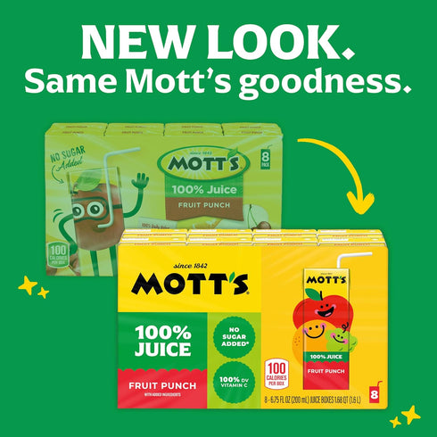 100 6.75 oz 32 Count (4 Packs 8) Mott's Percent Fruit Punch Juice, fl boxes