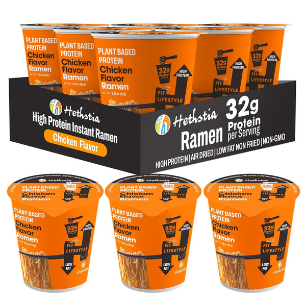 Hethstia Protein Ramen, Chicken Flavor Pre-Packaged Ramen Soup Cup, 6-Pack Instant High-Protein
