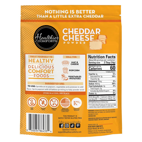 (1.5 lb) (24 oz) Healthier Comforts Cheddar Cheese Powder | Premium Yellow Cheddar | Batch Tested Gluten Free, Kosher