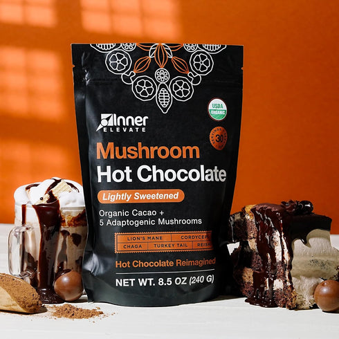 5 (30 Inner Elevate Mushroom Hot Chocolate Superfood - Ceremonial Cacao with Mushrooms (Lion's Mane, Cordyceps, Chaga