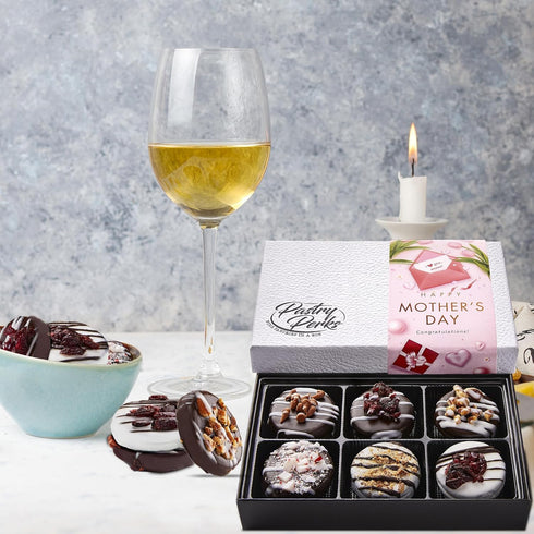 Pastry Perks 6 Mothers Day Gourmet Chocolate-Covered Cookies, Gift Box Sweet Treats for Mom, Grandma, and Women Food