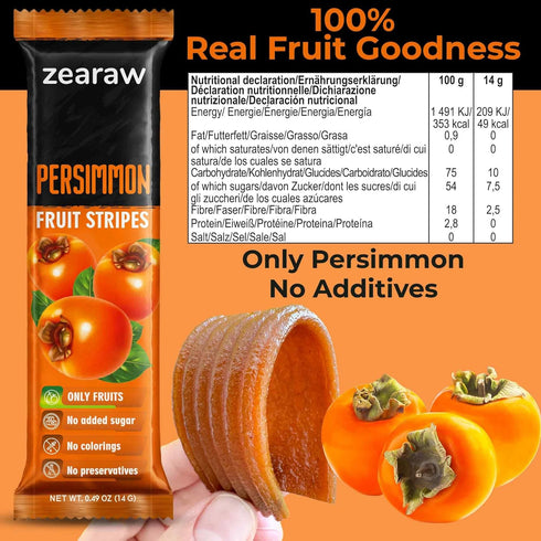 30 Persimmon Pack ZEARAW Healthy Fruit Snacks for Adults and Kids Fruit Leather with Dried Apple-Pear, Apple-Raspberry