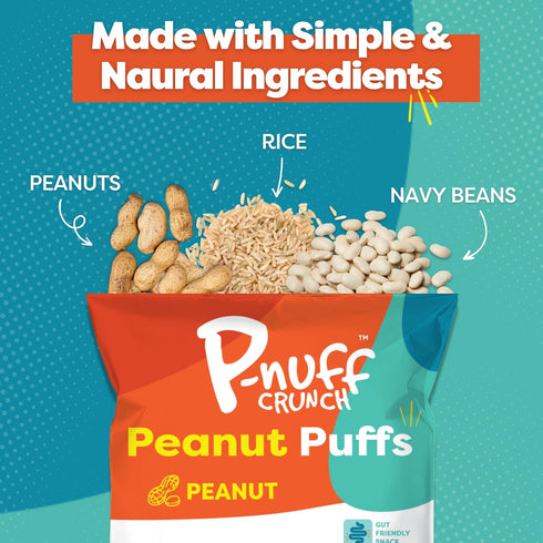 1 Oz (Pack 12) Pnuff Crunch Peanut Butter Puffs - Healthy Snacks, Low Calorie Snacks, Gluten Free Snacks, Vegan, High