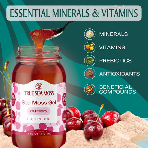 Pack 1 TrueSeaMoss Sea Moss Gel Made in USA Wildcrafted Seamoss, Fruits & Jarred Vegetables Cherry, of (Labels may