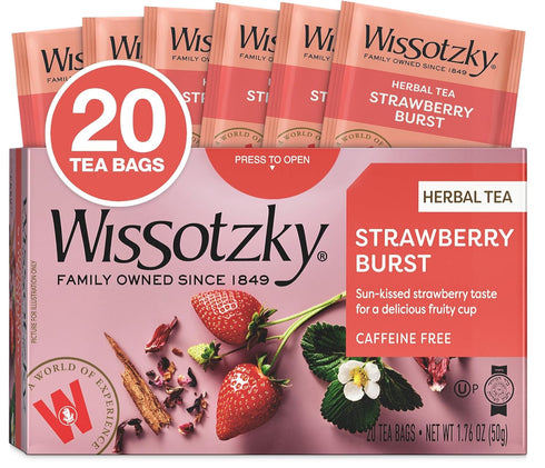 Wissotzky Strawberry Burst Herbal Tea, 20 Tea Bags, Caffeine Free, Antioxidant Rich Fruity Blend