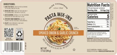 7.7 (Pack 1) Olde Thompson Pasta Mix-Ins: Smoked Onion & Garlic Crunch, Add to Pasta with Olive Oil, No Sauce Needed