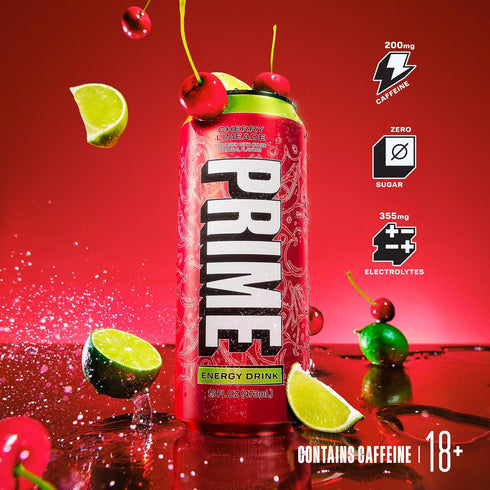 200mg 355mg Free,16 12 Pack PRIME Energy CHERRY LIMEADE, Zero Sugar Energy Drink, Caffeine and of Electrolytes