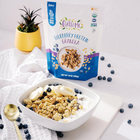 10g 10 Oz Oatsome Blueberry Protein Granola, Protein, Gluten Free, Made with Whole Grain Organic Oats, Real