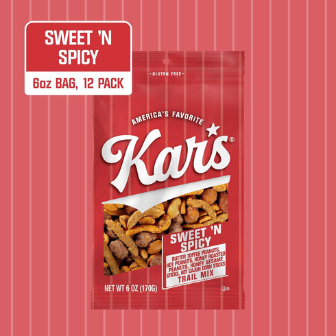 6 oz Packs Pack 12, Kars Nuts Sweet N Spicy Trail Mix, Individual Snack Bulk of Gluten-Free Snack Mix
