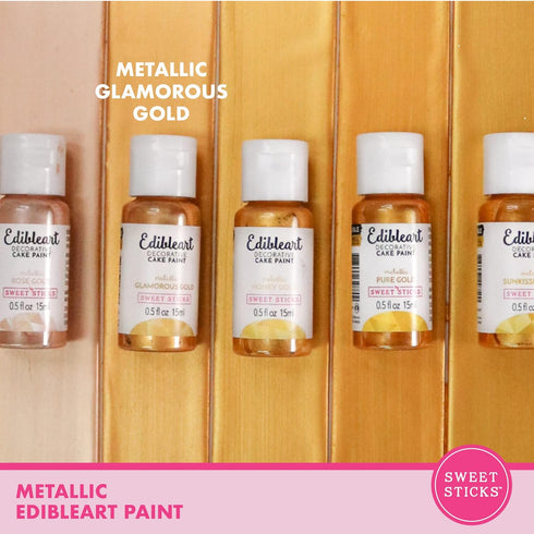 Sweet Sticks Edible Art Decorative Cake Paint, 1.7 Ounce (50 Milliliters), Metallic Glamorous Gold