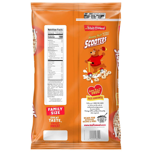 24.5 OZ (Pack 2) Malt-O-Meal Honey Nut Scooters Breakfast Cereal, Oat Cereal, bag