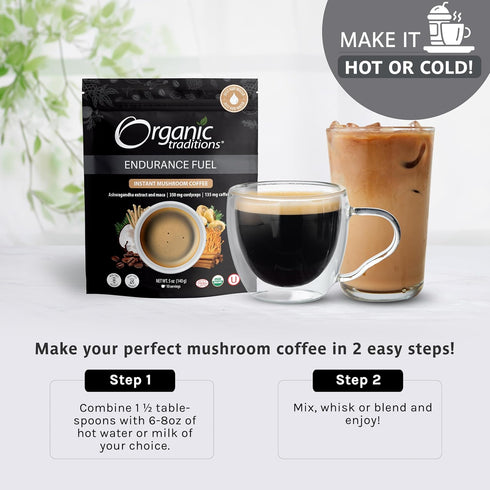 10 280g 10oz Organic Traditions Endurance Fuel Mushroom Coffee, Instant Coffee with Cordyceps, Ashwagandha and Maca
