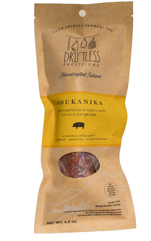 Driftless Provisions Artisanal Loukanika Uncured Dry Salami - Naturally Fermented - Nitrate and Nitrite