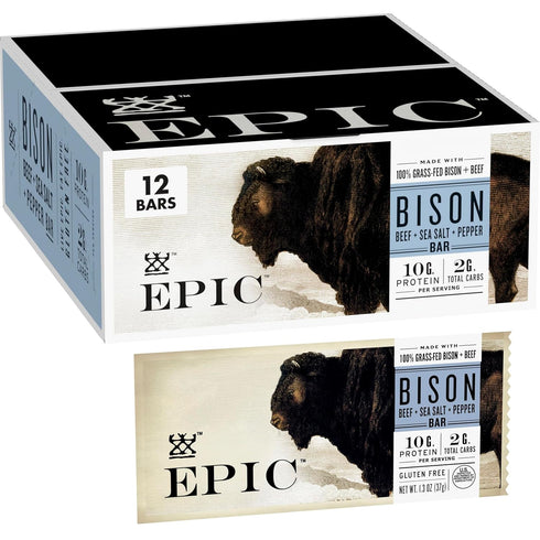 EPIC Protein Bars, Bison Beef Sea Salt Pepper Paleo Friendly, 1.3 oz,