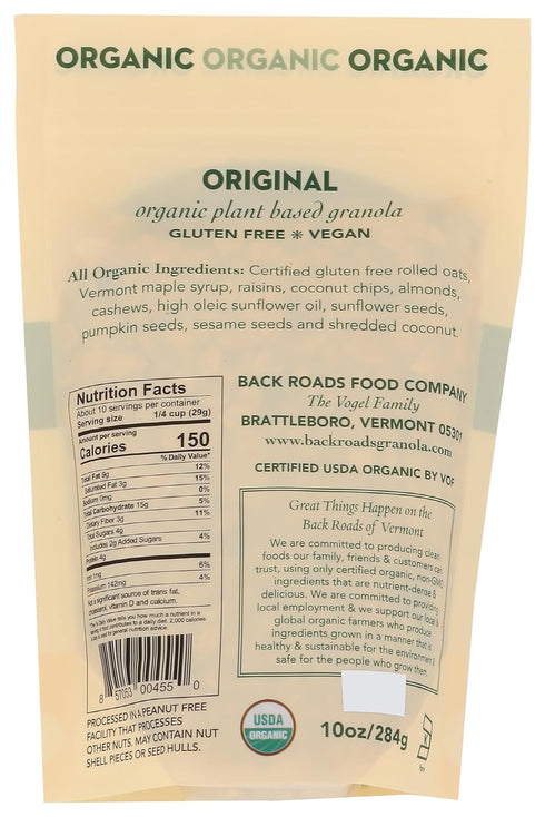 BACK ROADS 10 OZ Organic Original Granola