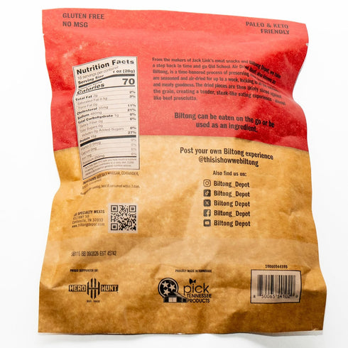 1lb (16oz) Biltong Depot Smoky Mesquite Biltong Slices - | Air-Dried Beef Jerky Snack | High Protein | Paleo and Keto