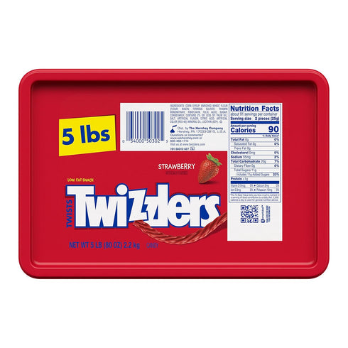 5 lb TWIZZLERS Twists Strawberry Flavored Licorice Style, Chewy Holiday Candy Tub