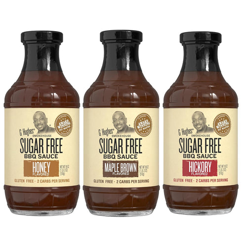 G Hughes Sugar Free, BBQ Sauce Variety Pack - Maple Brown, Honey, & Hickory, Gluten Free Barbecue Sauces, Sugar Free BBQ Sauces, Keto-Friendly BBQ Sauces, Low Carb Barbecue Sauces - 18 Oz (3-Pack)
