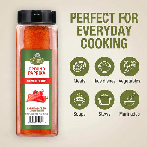 16 oz Good Tierra Ground Paprika Powder - Sweet & Hot Paprika Spice for Cooking, Spices and Seasonings, Bulk Culinary