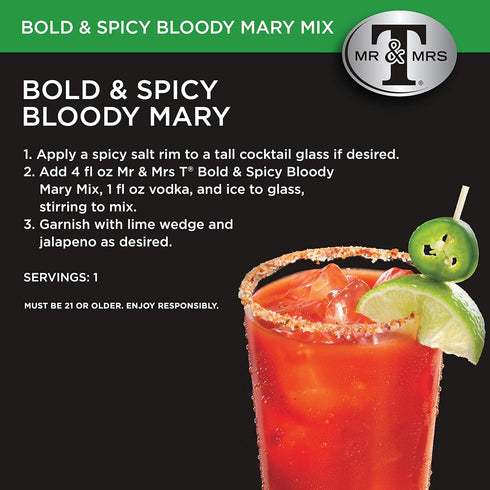 Mr & Mrs T 1 (Pack 4), Bold & Spicy Bloody Mary Mix, L bottle of Spicy Cocktail Juice Mixer, Bold Flavors, Perfect