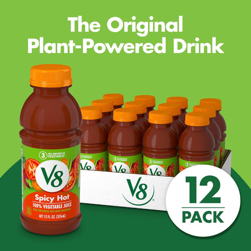 V8 100% 12 oz (12 Pack) Spicy Hot Vegetable Juice, fl Bottle