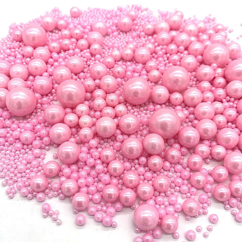 Weraru Edible Pink Pearl Sugar Sprinkles, Candy Mixing Size Baking Decorations for Cupcake Toppers, Celebrations