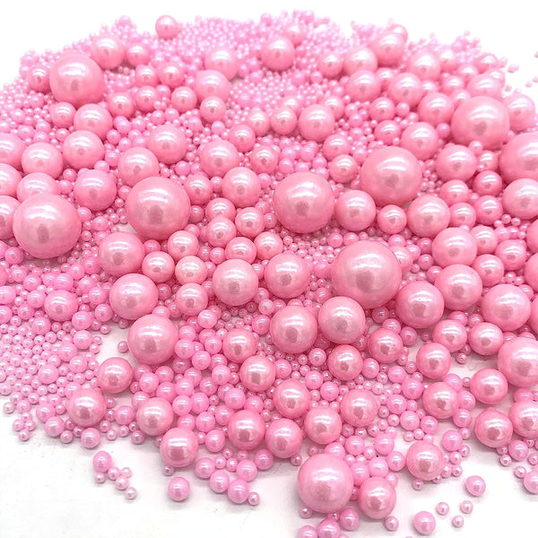 Weraru Edible Pink Pearl Sugar Sprinkles, Candy Mixing Size Baking Decorations for Cupcake Toppers, Celebrations