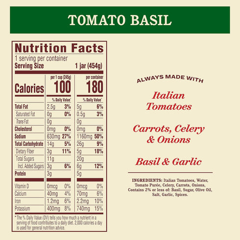 16oz, Rao's Made for Home Tomato Basil Soup, Traditional Italian Heat and Serve Soup, Made with Premium Quality