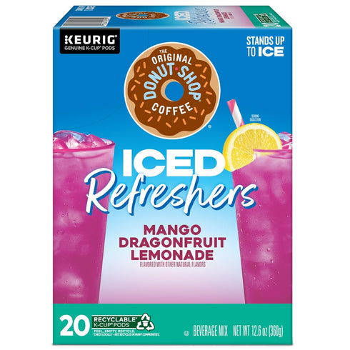 20 Count The Original Donut Shop Iced Refreshers, Mango Dragonfruit Lemonade Flavor, Keurig Single Serve K-Cup Pods
