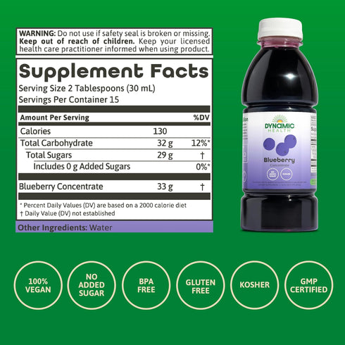 100% 16 oz Dynamic Health Blueberry Concentrate, Concentrate, Unsweetened, No Additives, Brain Function, Antioxidant