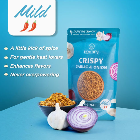 3.5 Oz., Homtiem Crispy Garlic & Onion : Original Mild Mild Spice, Versatile Seasoning, All-Natural, Non-GMO, Vegan